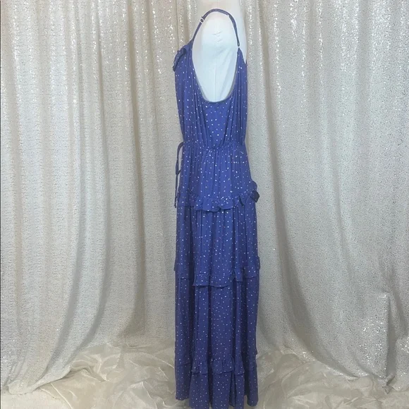 Elegant Blue Polka Dot Maxi Dress - Picture 2 of 5